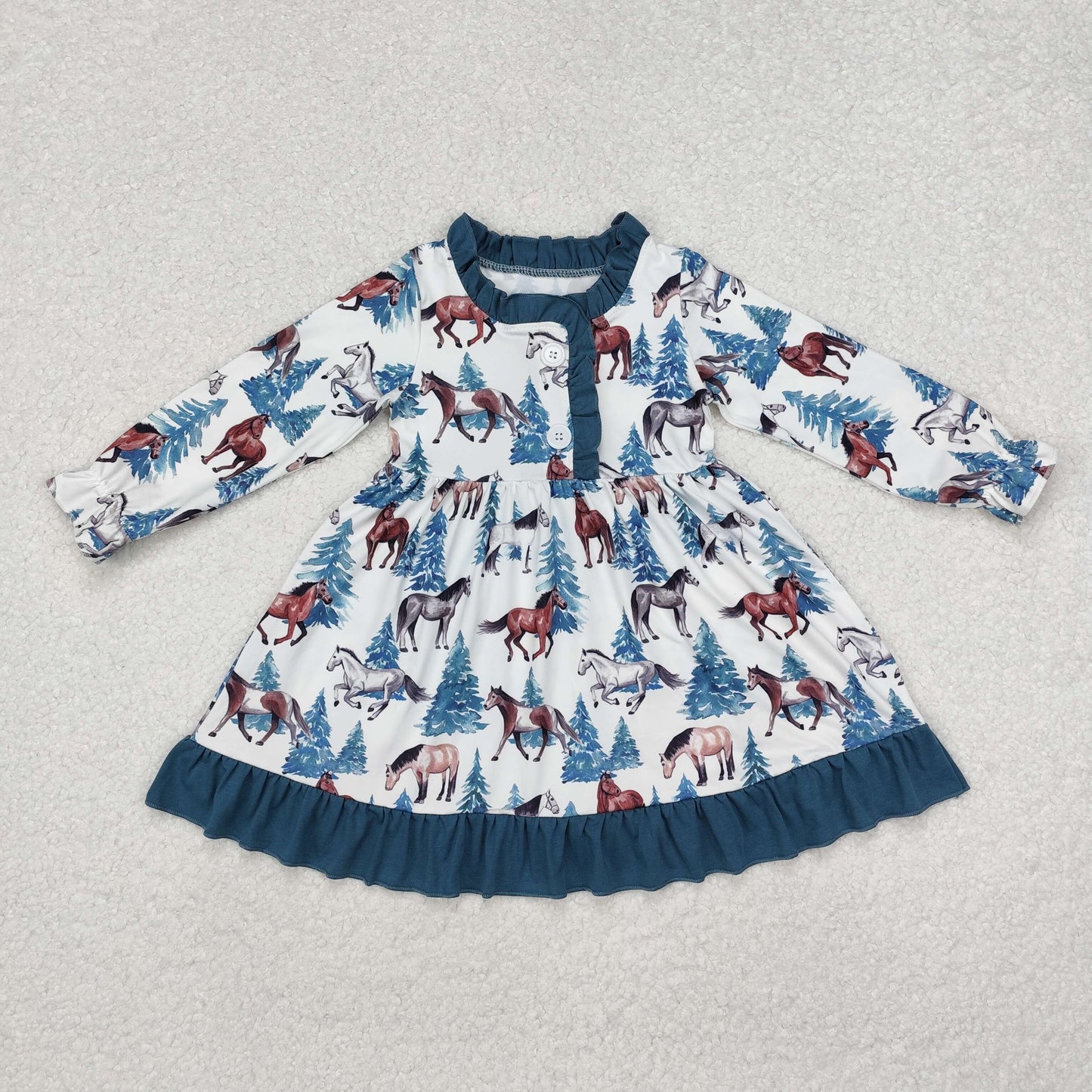 Baby Girls Horse Long Sleeve Dress With Ruffle