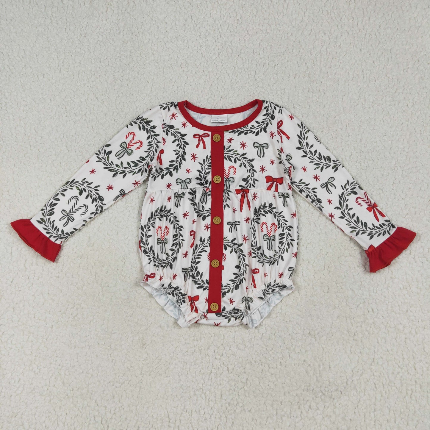 Baby Girls Christmas Holly Long Sleeve Bubble Romper