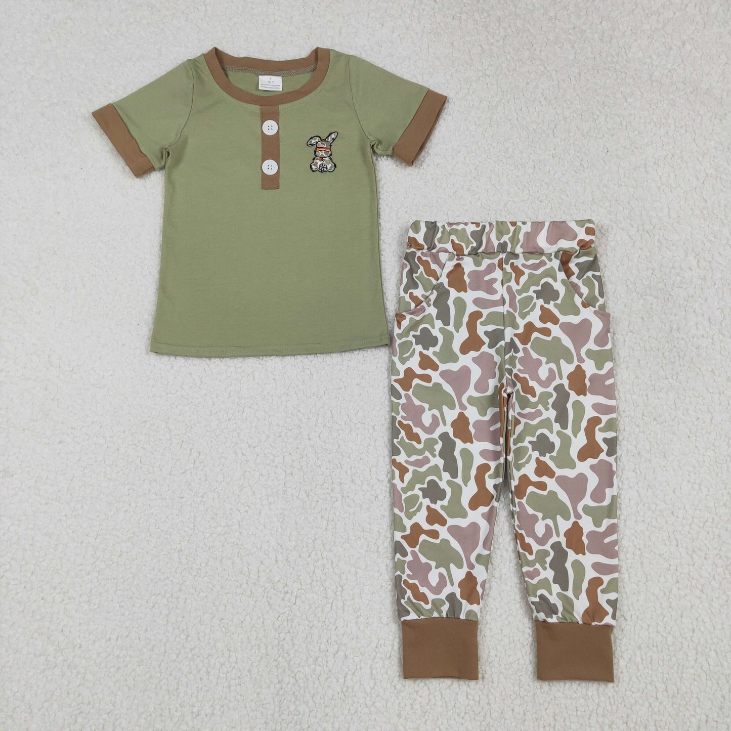 Baby Boys Easter Camo Bunny Top With Pants Outfit