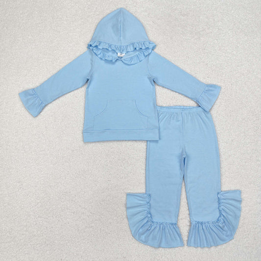 Baby Girls Blue Hoodie Top Ruffle Pants Outfit