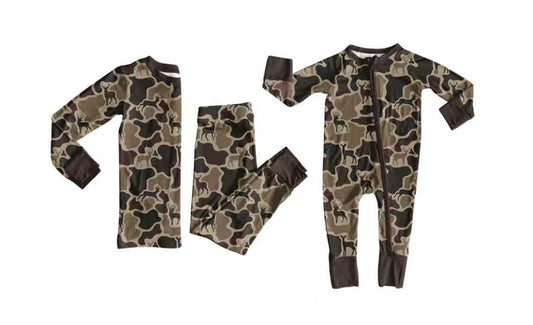 20 MOQ Preorder Kids Boys Sibling Bamboo Camo Pajama Set and Romper
