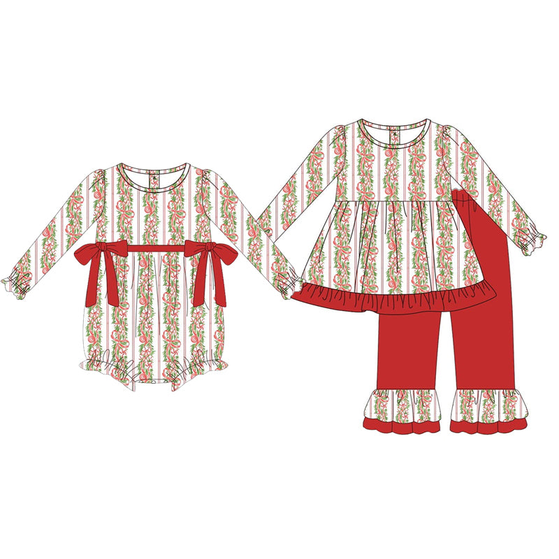 GLP1437 Baby Girls Christmas Mint Berry Candy Cane Pants Set Preorder