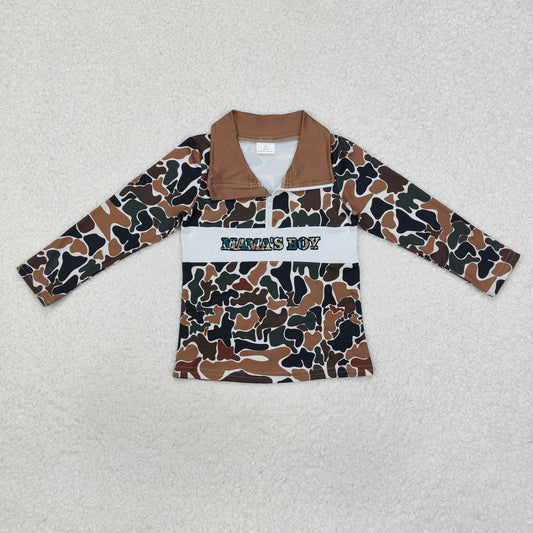 BT0973 Mama's Boys Brown Camo Zip Pullover Top