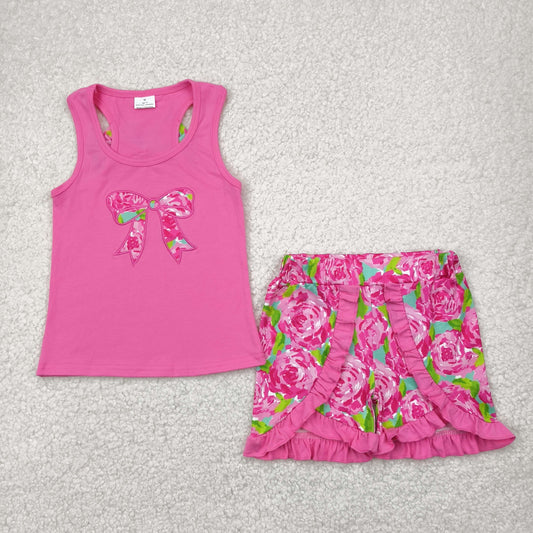 Baby Girls Floral Bow Hot Pink Tank Top Shorts Set