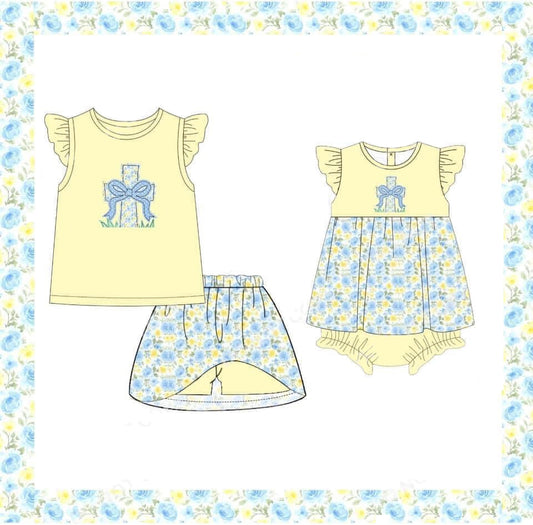 Sibling Baby Sister Easter Floral Cross Set and Dress Preorder