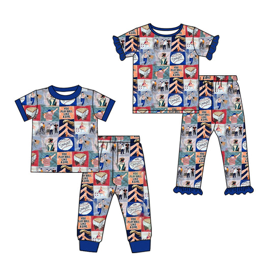 Toddler Baby Sibling Baseball Short Sleeve Pajama Set Preorder