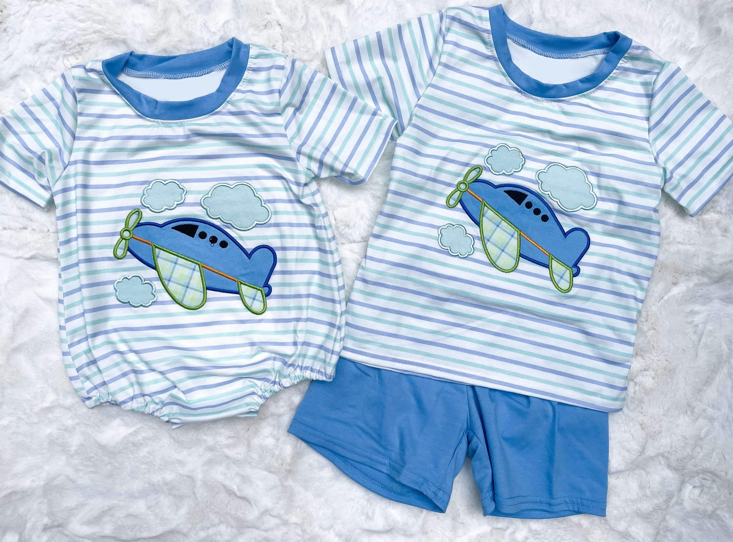 Baby Boys Brother Aircraft Shorts Set and Romper Preorder