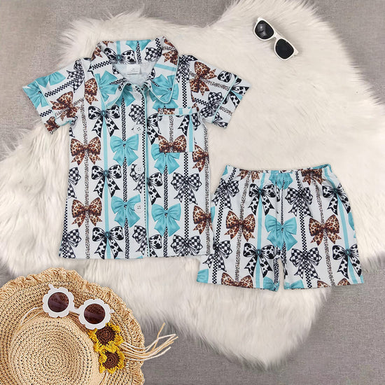Summer Baby Girls Button Shirt Shorts Pajama Set