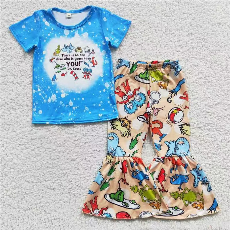 Sibling Baby Girls Short Sleeves Dr Reading Top Bell Bottom Pant Set