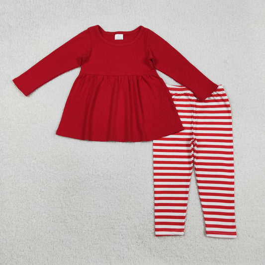 GLP2864 Baby Girls Red Cotton Tunic Top With Striped Leggings Set