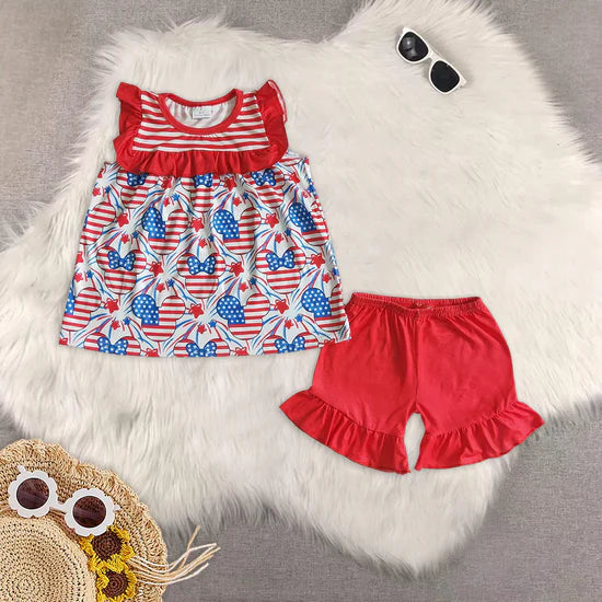 Toddler Baby Girls Sibling July 4th Summer Shorts Set