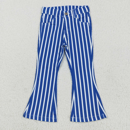 P0761 Baby Girls  Blue Striped Flare Denim Pants