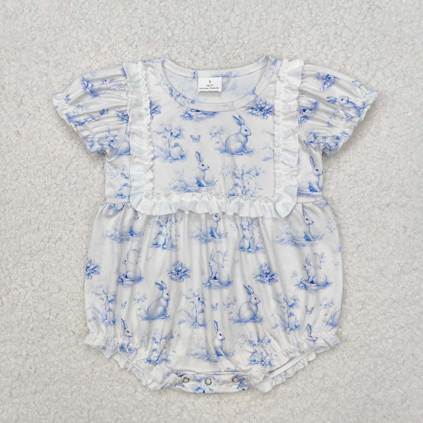 Sibling Baby Kids Blue Bunny Print Easter Dress Romper Shirt and Set