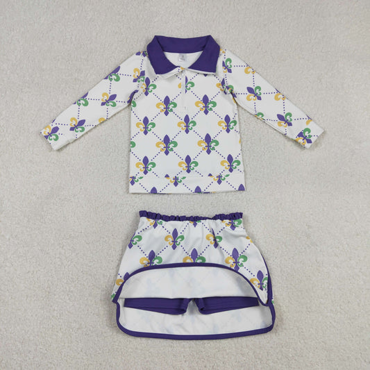 GLD1360 Baby Girls Mardi Gras Active Pullover +Skirt Set