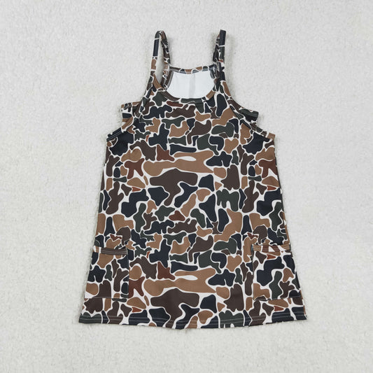 GSD2721 Baby Girls Strap Dark Brown Camo Pockets Yoga Dresses
