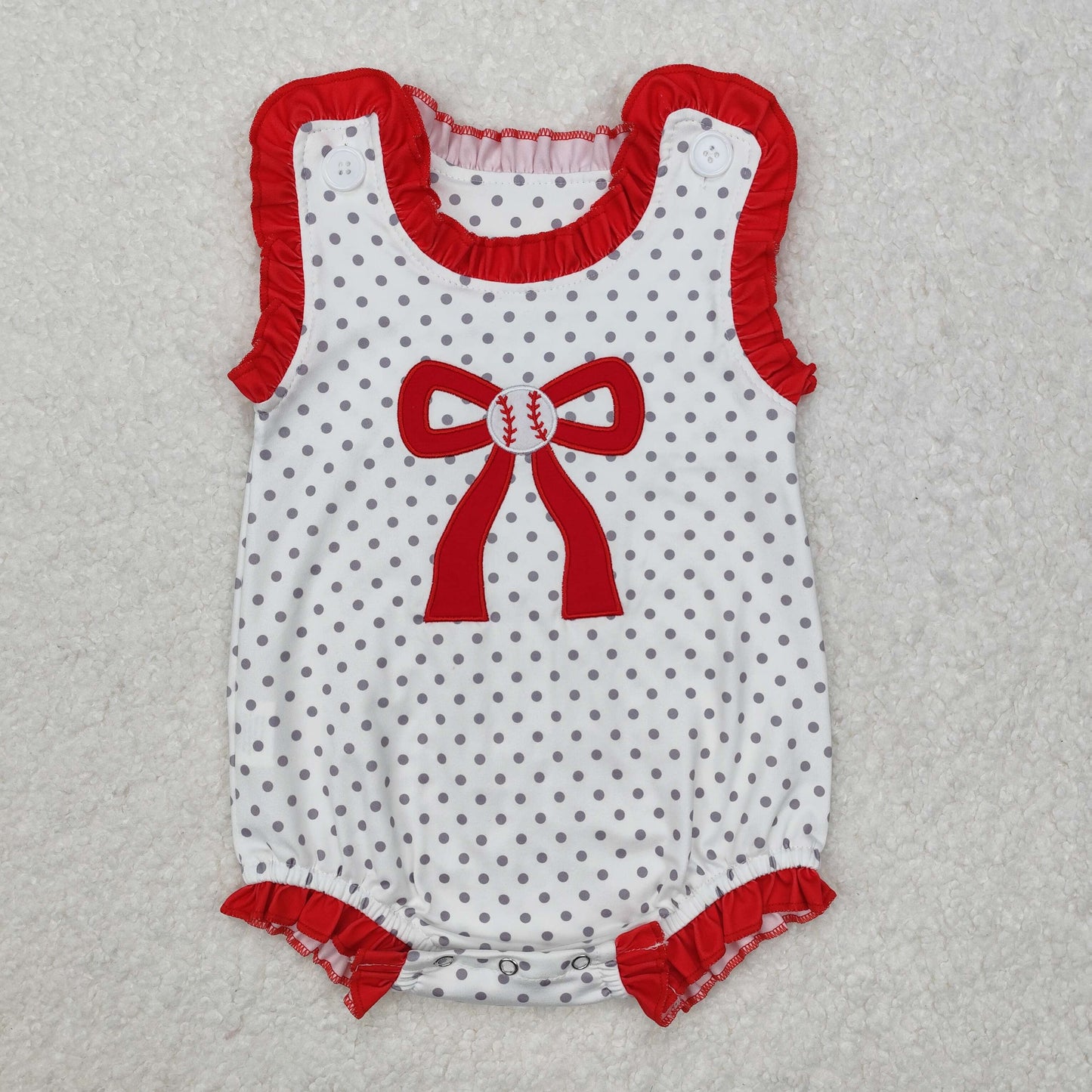 Sibling Baby Girls Polka Dots Embroidery Baseball Bow Romper And Set