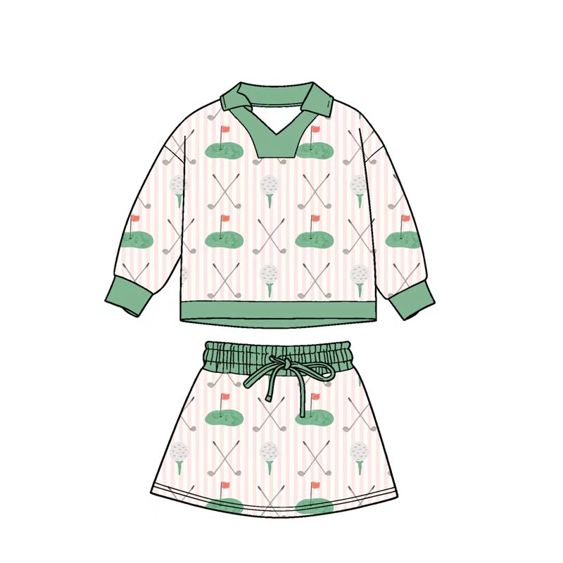 Preorder , 5 MOQ Baby Girls Golf Long Sleeve Top With Shorts Set