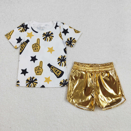 Baby Boys White Short Sleeves Yellow Stars Fireworks Cheer Top Leather Short Set