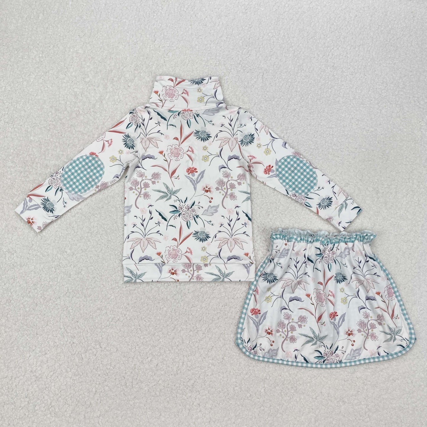 Sibling Baby Girls Zipper Pullover Floral Print Top Skirt With Shorts Set