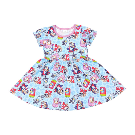 Baby Girls Cartoon Dog Short Sleeve Dress