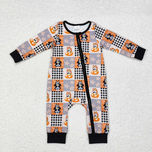 Baby Boys Halloween Cartoon Dog Long Sleeve Zip Romper