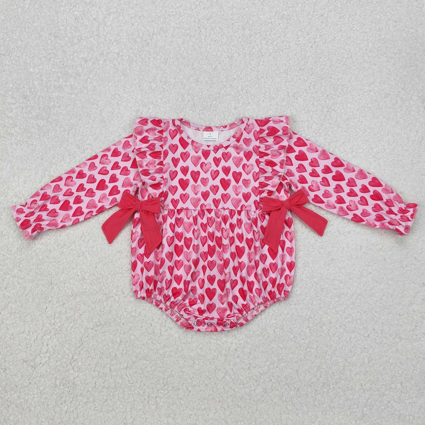 Baby Girls Hot Pink Heart Long Sleeve Romper