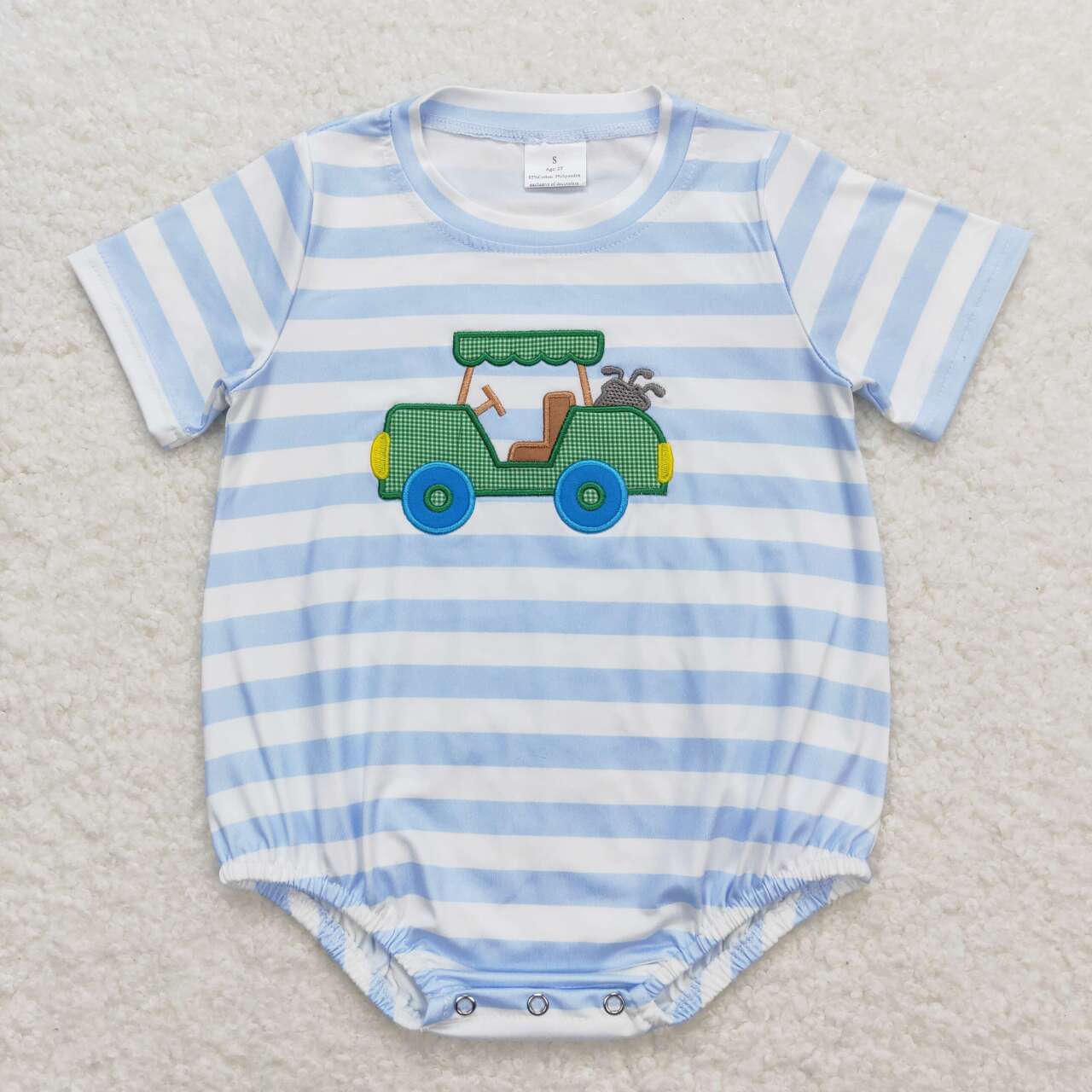 SR0795 Baby Boys Blue Embroidery Golf Bubble Romper