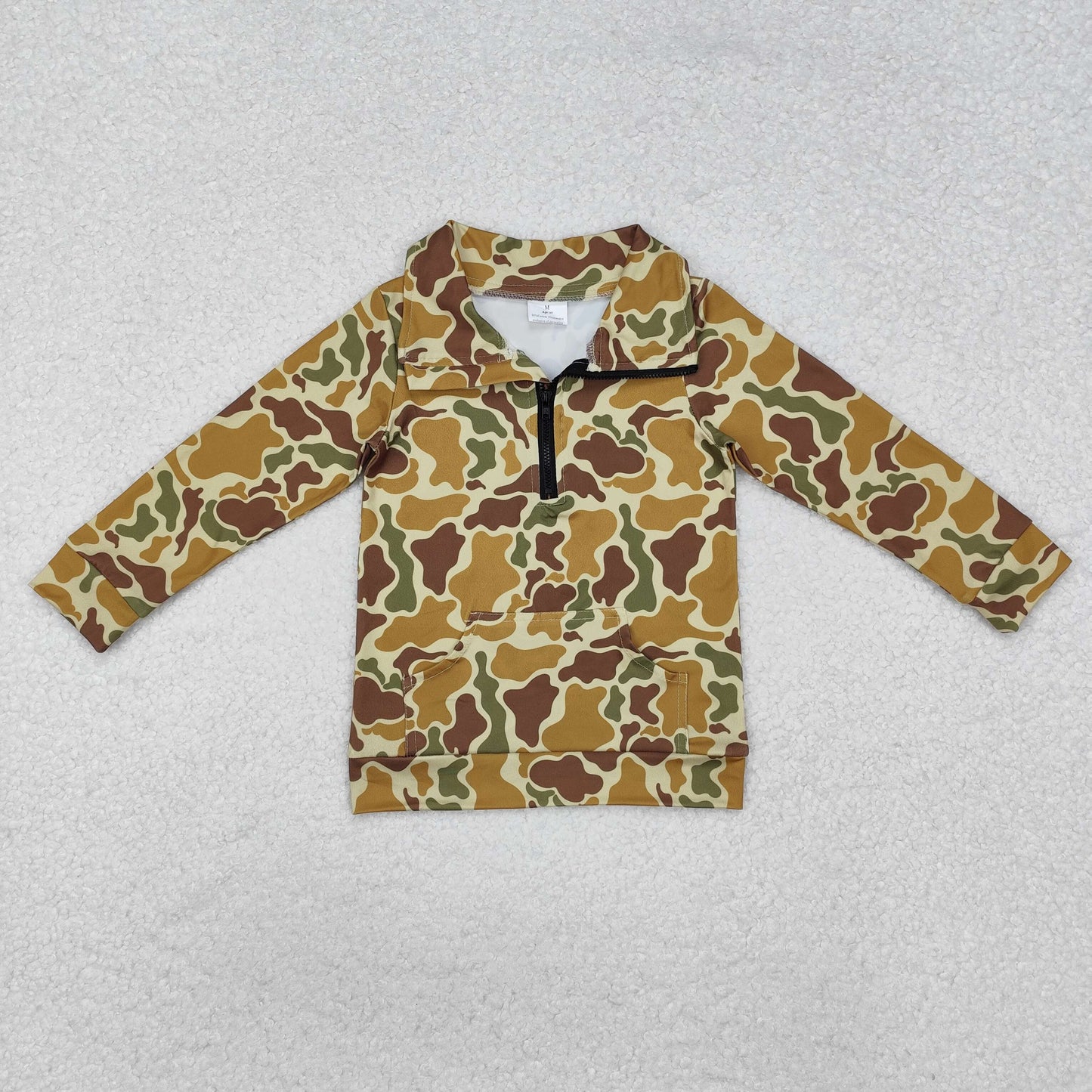 Baby Boys Mustard Camo Half Zip Pullover Top