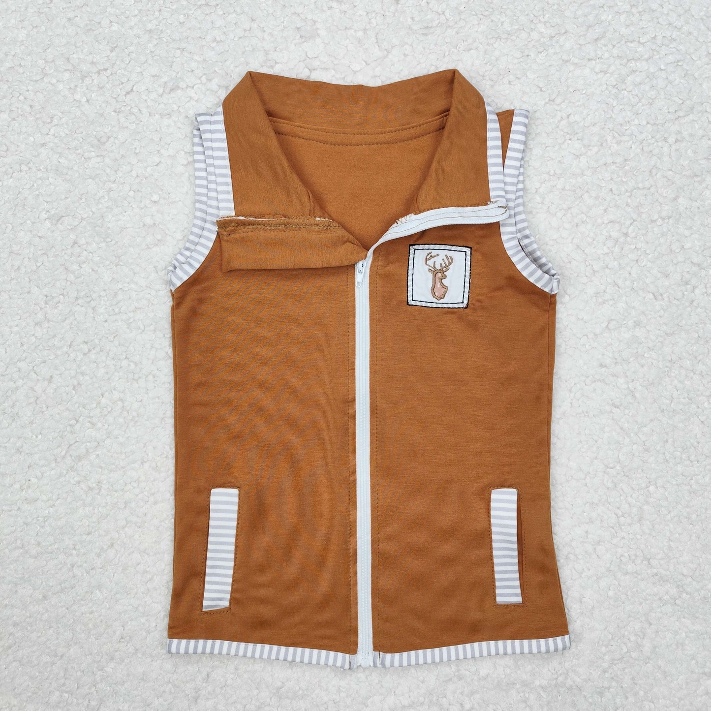 BT0855 Toddler Baby Embroidery Neutral Deer Sleeve Vest Top