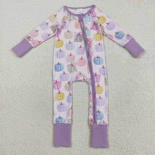 LR2442 Baby Girls Colorful Pumpkin Purple Zip Romper