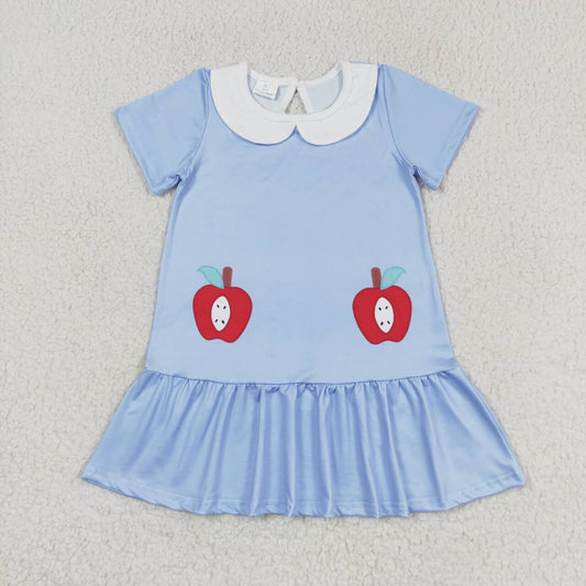 Back To School Apple Blue Color Short Sleeve Dress