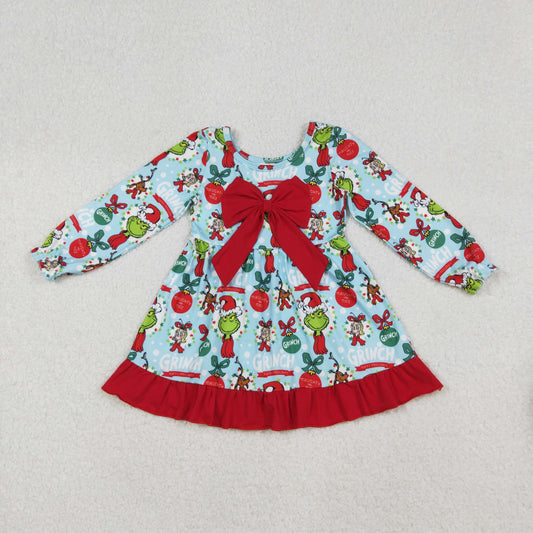 Kids Girls Christmas Grinc Long Sleeve Dress With Bow