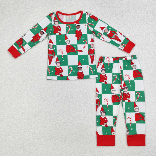 Baby Boys Chrismtas Cartoon Green Checker Pajam Set