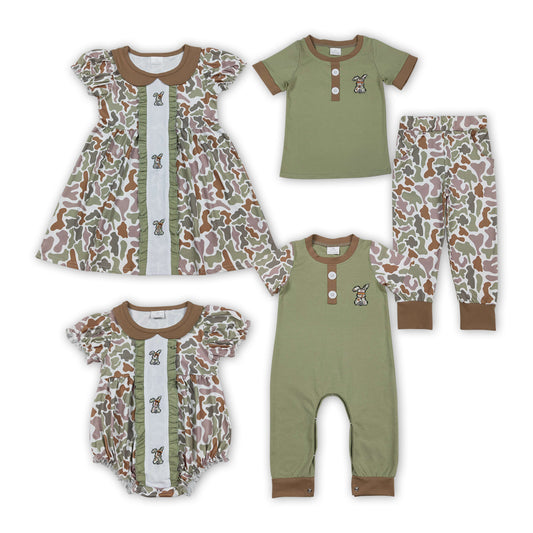 SIbling Girls Boys Easter Embroidery Rabbits Pants Set/Dress//Romper