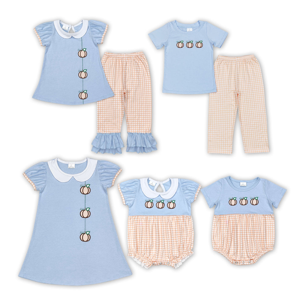 Baby Girls Embroidery Pumpkins Sibling Rompers Clothes Sets