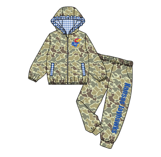 Preorder , 5 MOQ Baby Girls Sport Team  camo Jogger Set