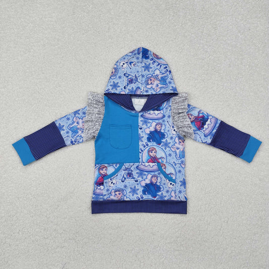 Baby Girls Blue Long Sleevs Princess Hoodies Pocket Top