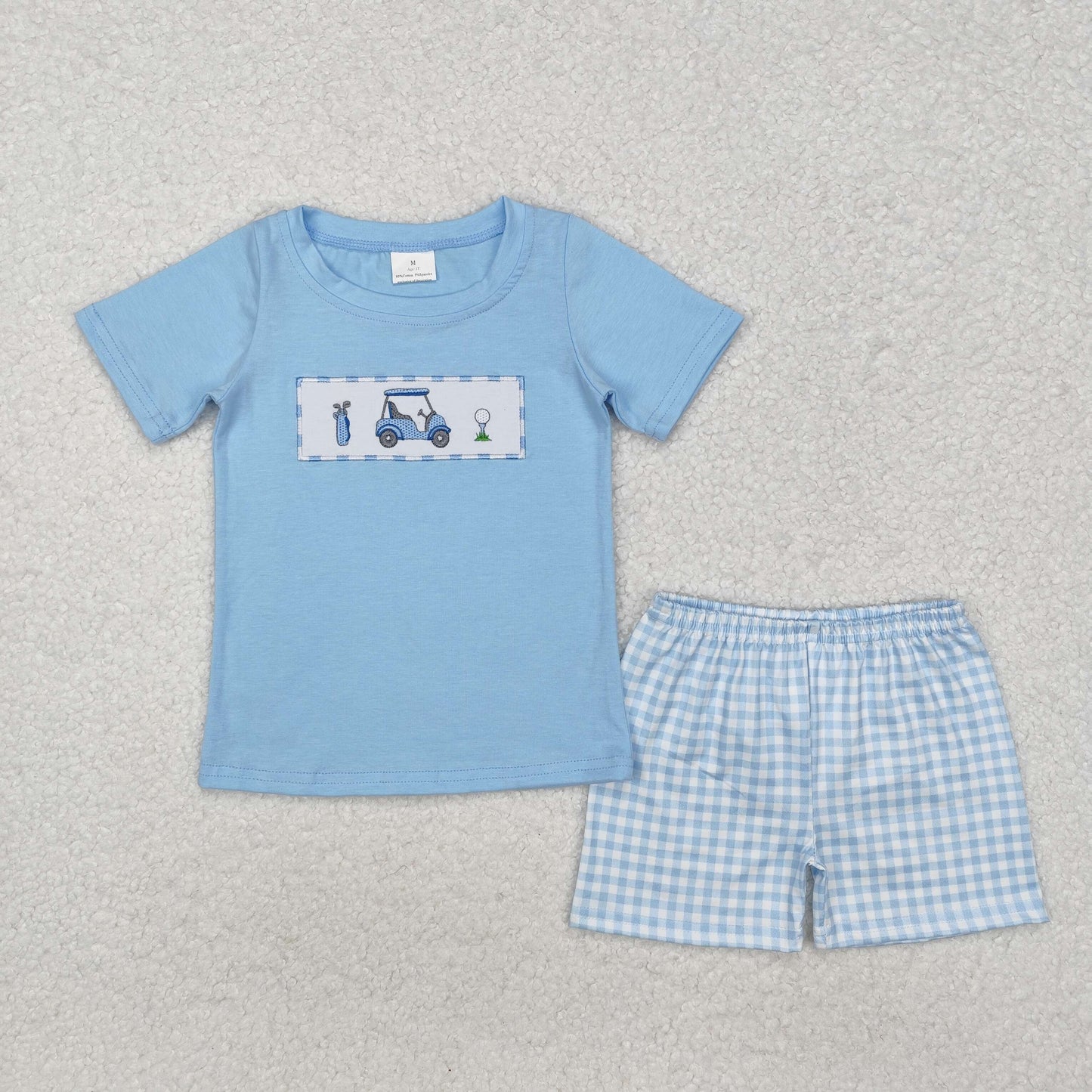 Baby Boys Blue Short Sleeves Golf Top Plaid Short Suit