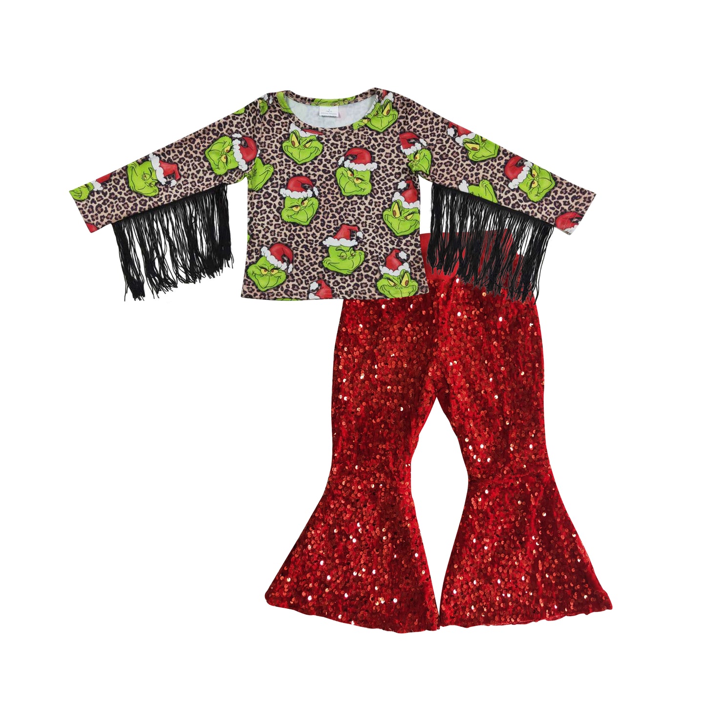 Baby Girls Christmas Frog Tassel Shirt Red Sequin Pants clothes sets