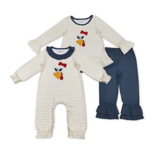 Applique Turkey  Thanksgiving Sibling Clothes Set /Romper