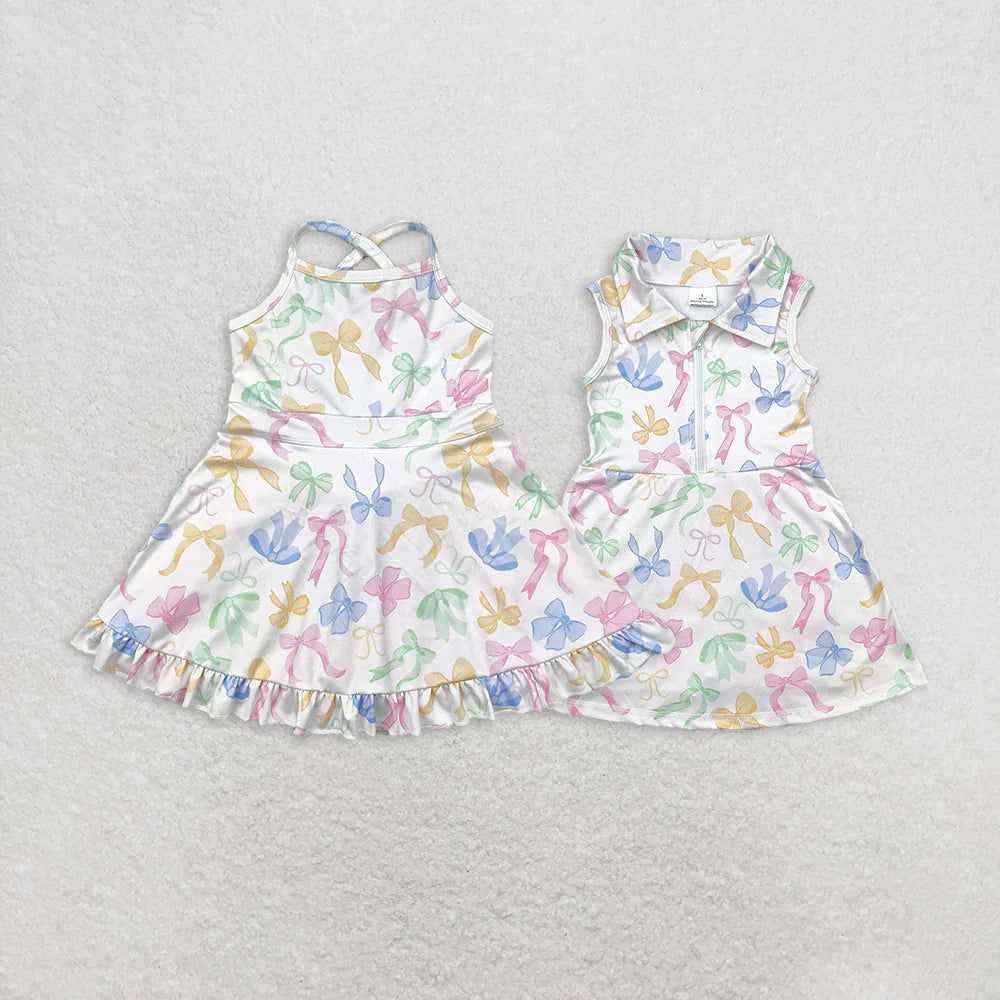 Sibling Baby Girls Colorful Bows Yoga Active Wear Skort Knee Length Dresses