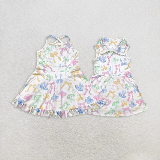 Sibling Baby Girls Colorful Bows Yoga Active Wear Skort Knee Length Dresses