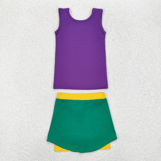 GSD1432 Baby Girls Mardi Gras Active Wear Tank Top Skirt Set