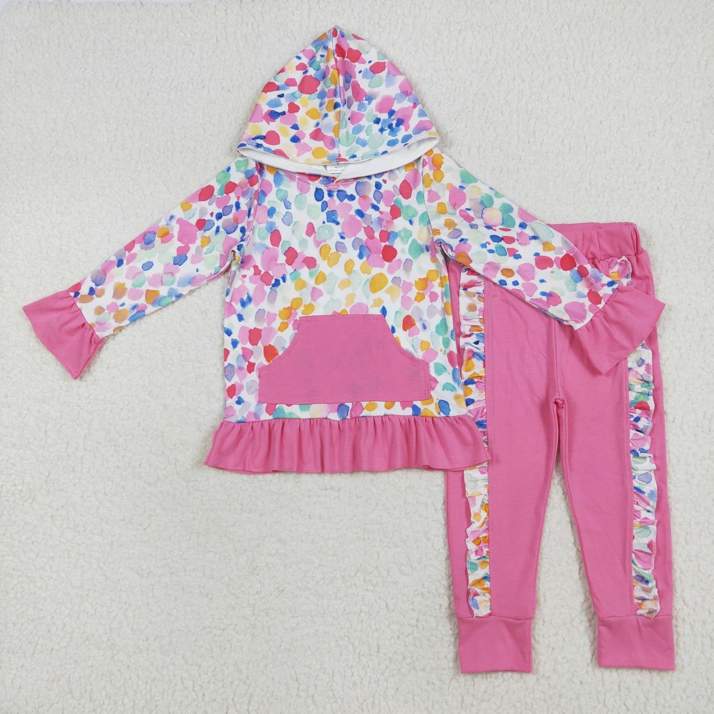 GLP2151 Baby Girls Colorful Polka Dot Hoodie Top Pants Se