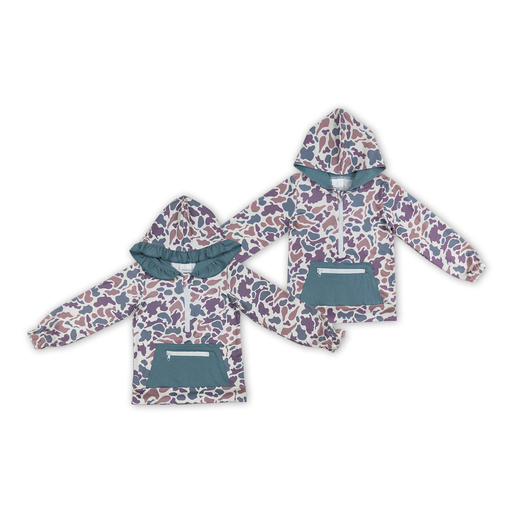 Baby Boys Girls Sibling  Camo Long Sleeve Hoodie Top