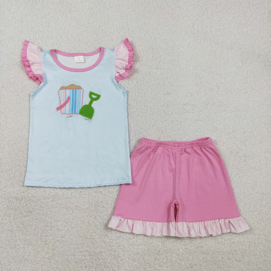 GSSO2991 Baby Girls Summer Embroidery Beach Shorts Set