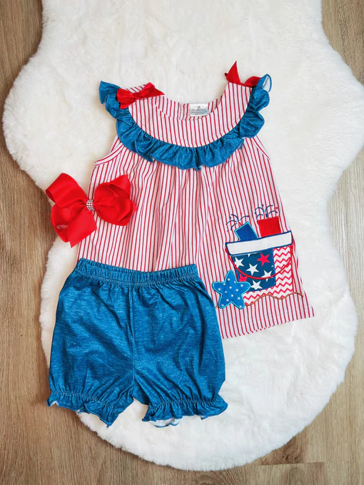 (5MOQ) Baby Girls July 4th Firework Shorts Set Pre-order