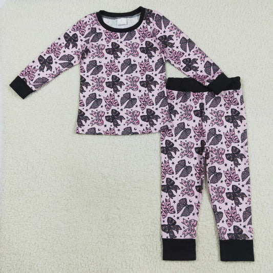 LP2516 Kids Girls Halloween Bow Long Sleeve Pajama Set