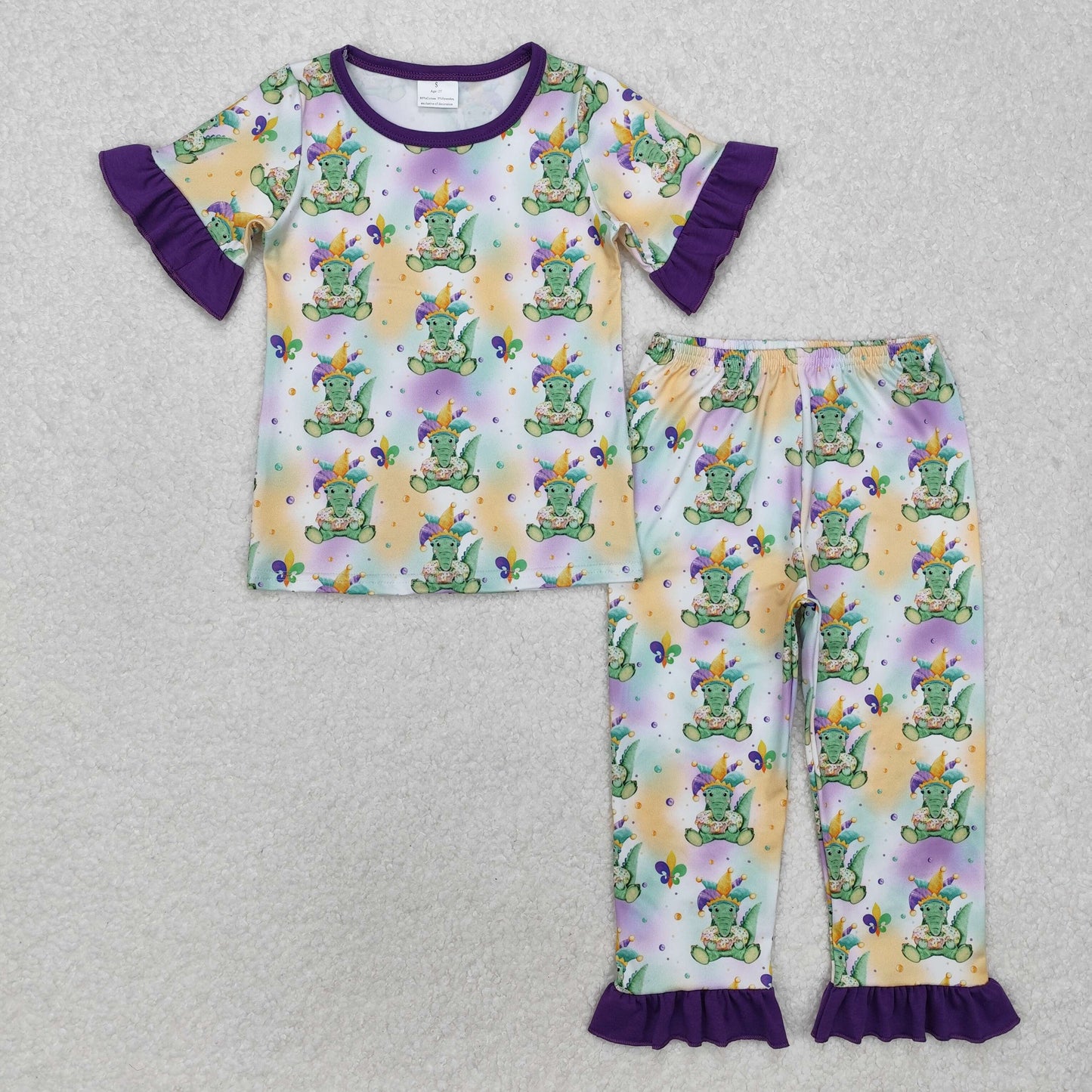 Sibling Baby Kids Mardi Gras Crocodiles Anchors Top Pant Pajamas Set Rompers