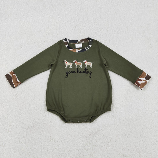 LR2836 Gone Hunting Dog Green Long Sleeve Romper
